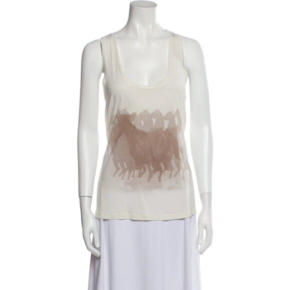Haute Hippie Horse Print Ivory Racerback Tank Top - Picture 1 of 3